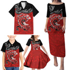 Personalised Aotearoa Toitu Te Tiriti Family Matching Puletasi and Hawaiian Shirt Taniwha Tribal Motifs