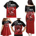 Personalised Aotearoa Toitu Te Tiriti Family Matching Puletasi and Hawaiian Shirt Taniwha Tribal Motifs