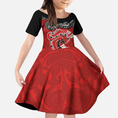 Personalised Aotearoa Toitu Te Tiriti Family Matching Short Sleeve Bodycon Dress and Hawaiian Shirt Taniwha Tribal Motifs