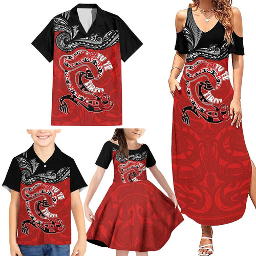 Personalised Aotearoa Toitu Te Tiriti Family Matching Summer Maxi Dress and Hawaiian Shirt Taniwha Tribal Motifs