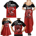 Personalised Aotearoa Toitu Te Tiriti Family Matching Summer Maxi Dress and Hawaiian Shirt Taniwha Tribal Motifs