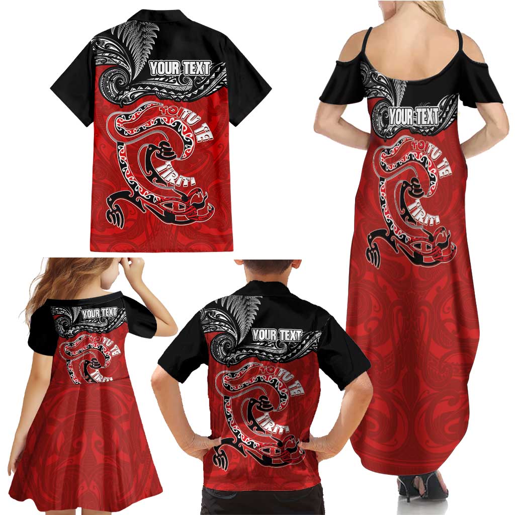 Personalised Aotearoa Toitu Te Tiriti Family Matching Summer Maxi Dress and Hawaiian Shirt Taniwha Tribal Motifs