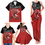 Personalised Aotearoa Toitu Te Tiriti Family Matching Tank Maxi Dress and Hawaiian Shirt Taniwha Tribal Motifs