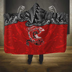 Aotearoa Toitu Te Tiriti Hooded Blanket Taniwha Tribal Motifs