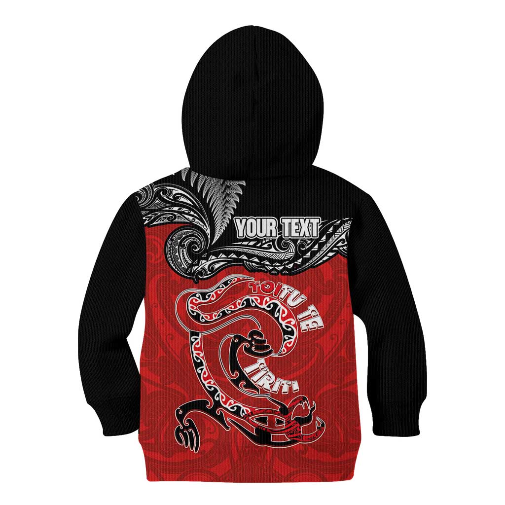 Personalised Aotearoa Toitu Te Tiriti Kid Hoodie Taniwha Tribal Motifs