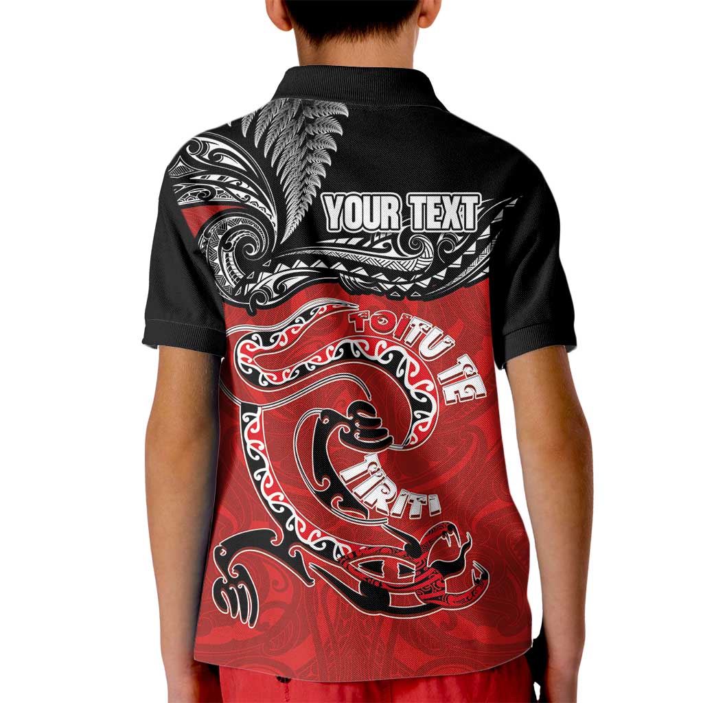 Personalised Aotearoa Toitu Te Tiriti Kid Polo Shirt Taniwha Tribal Motifs