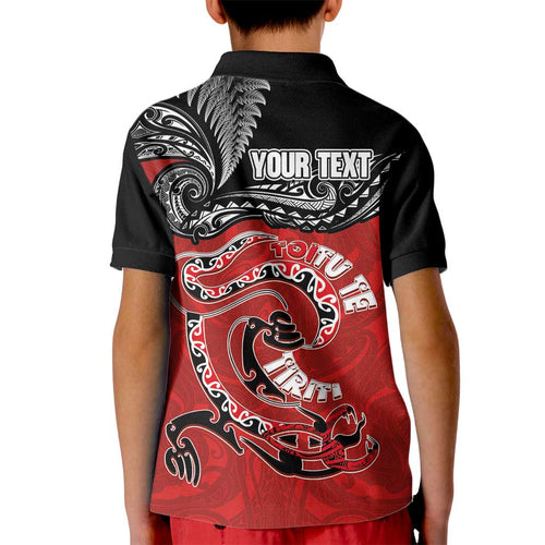 Personalised Aotearoa Toitu Te Tiriti Kid Polo Shirt Taniwha Tribal Motifs