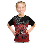 Personalised Aotearoa Toitu Te Tiriti Kid T Shirt Taniwha Tribal Motifs