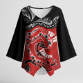 Personalised Aotearoa Toitu Te Tiriti Kimono Sleeve Blouse Taniwha Tribal Motifs
