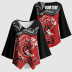 Personalised Aotearoa Toitu Te Tiriti Kimono Sleeve Blouse Taniwha Tribal Motifs