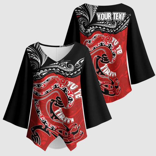 Personalised Aotearoa Toitu Te Tiriti Kimono Sleeve Blouse Taniwha Tribal Motifs