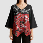 Personalised Aotearoa Toitu Te Tiriti Kimono Sleeve Blouse Taniwha Tribal Motifs