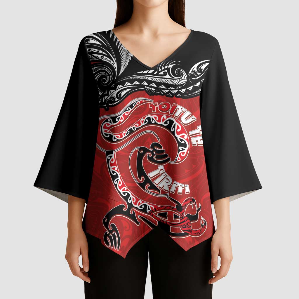 Personalised Aotearoa Toitu Te Tiriti Kimono Sleeve Blouse Taniwha Tribal Motifs
