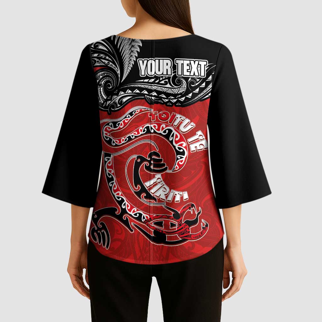 Personalised Aotearoa Toitu Te Tiriti Kimono Sleeve Blouse Taniwha Tribal Motifs