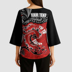 Personalised Aotearoa Toitu Te Tiriti Kimono Sleeve Blouse Taniwha Tribal Motifs