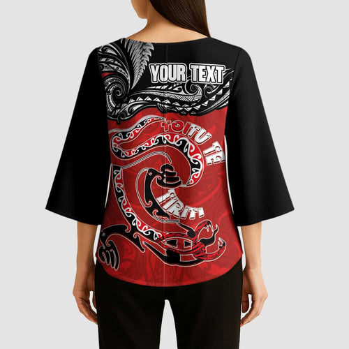Personalised Aotearoa Toitu Te Tiriti Kimono Sleeve Blouse Taniwha Tribal Motifs