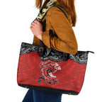 Aotearoa Toitu Te Tiriti Leather Tote Bag Taniwha Tribal Motifs