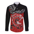 Personalised Aotearoa Toitu Te Tiriti Long Sleeve Button Shirt Taniwha Tribal Motifs