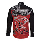 Personalised Aotearoa Toitu Te Tiriti Long Sleeve Button Shirt Taniwha Tribal Motifs