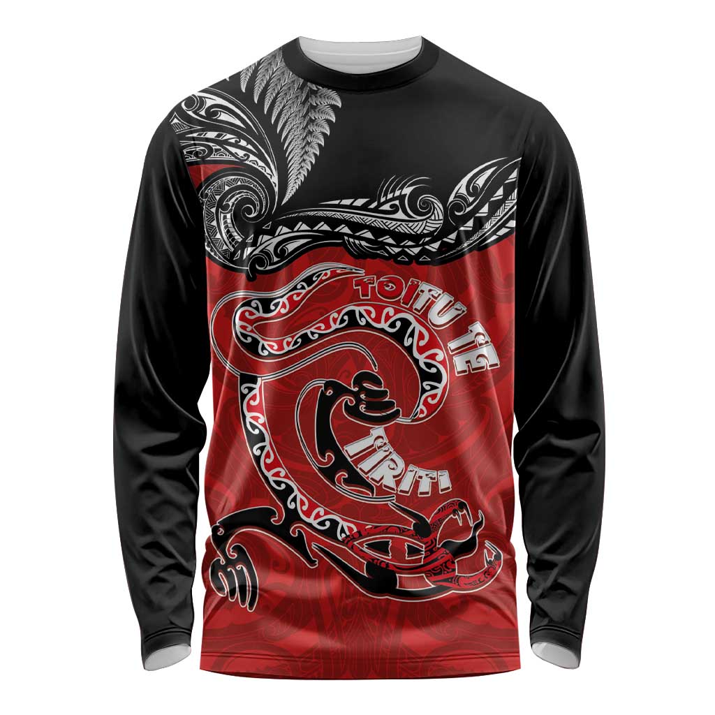 Personalised Aotearoa Toitu Te Tiriti Long Sleeve Shirt Taniwha Tribal Motifs