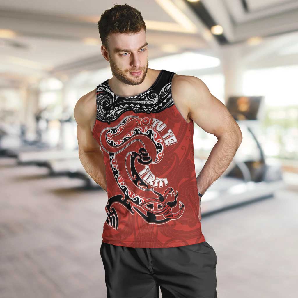 Personalised Aotearoa Toitu Te Tiriti Men Tank Top Taniwha Tribal Motifs