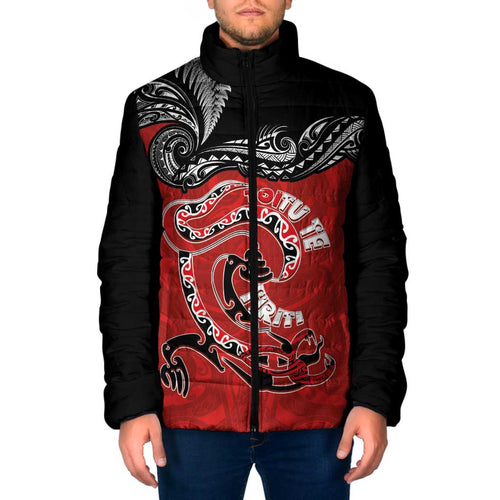 Personalised Aotearoa Toitu Te Tiriti Padded Jacket Taniwha Tribal Motifs