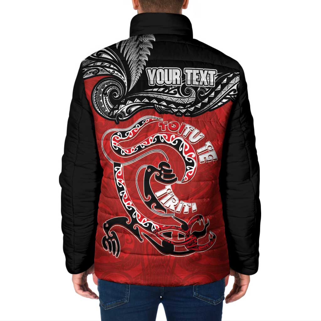 Personalised Aotearoa Toitu Te Tiriti Padded Jacket Taniwha Tribal Motifs
