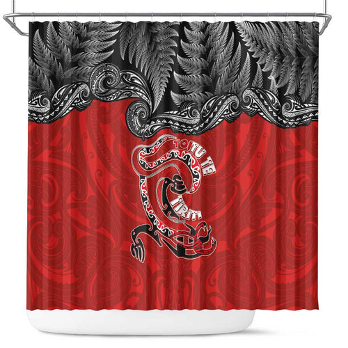 Aotearoa Toitu Te Tiriti Shower Curtain Taniwha Tribal Motifs
