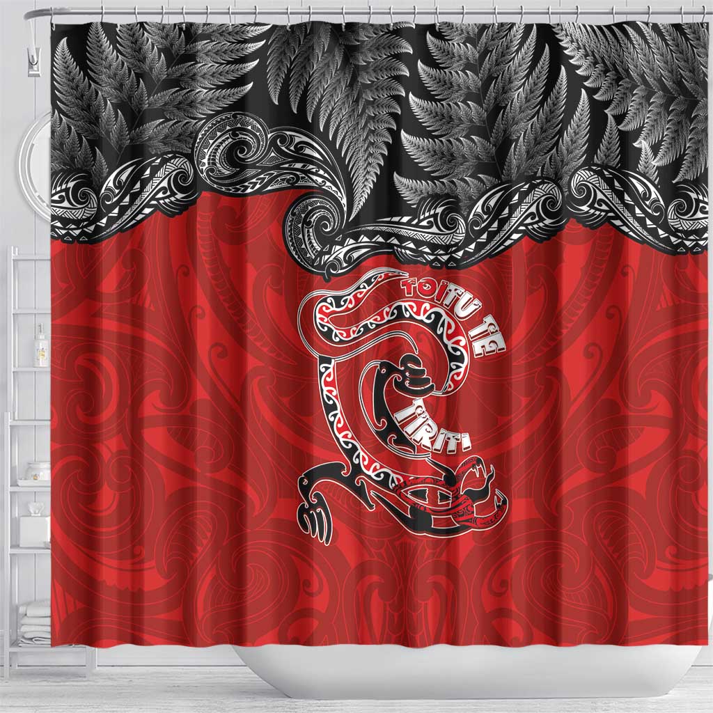 Aotearoa Toitu Te Tiriti Shower Curtain Taniwha Tribal Motifs