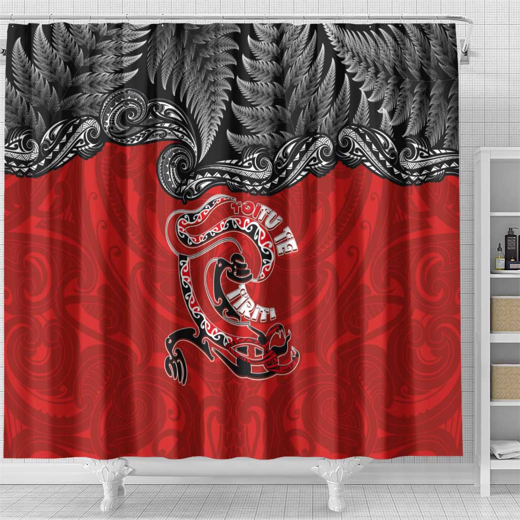 Aotearoa Toitu Te Tiriti Shower Curtain Taniwha Tribal Motifs