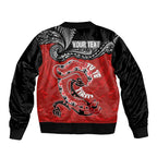 Personalised Aotearoa Toitu Te Tiriti Sleeve Zip Bomber Jacket Taniwha Tribal Motifs