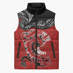 Personalised Aotearoa Toitu Te Tiriti Sleeveless Puffer Jacket Taniwha Tribal Motifs