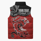 Personalised Aotearoa Toitu Te Tiriti Sleeveless Puffer Jacket Taniwha Tribal Motifs