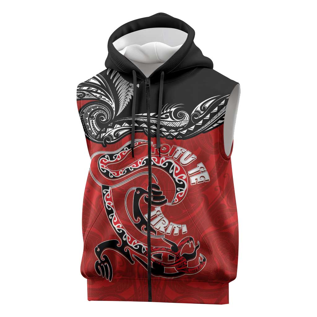 Personalised Aotearoa Toitu Te Tiriti Sleeveless Zip Hoodie Taniwha Tribal Motifs