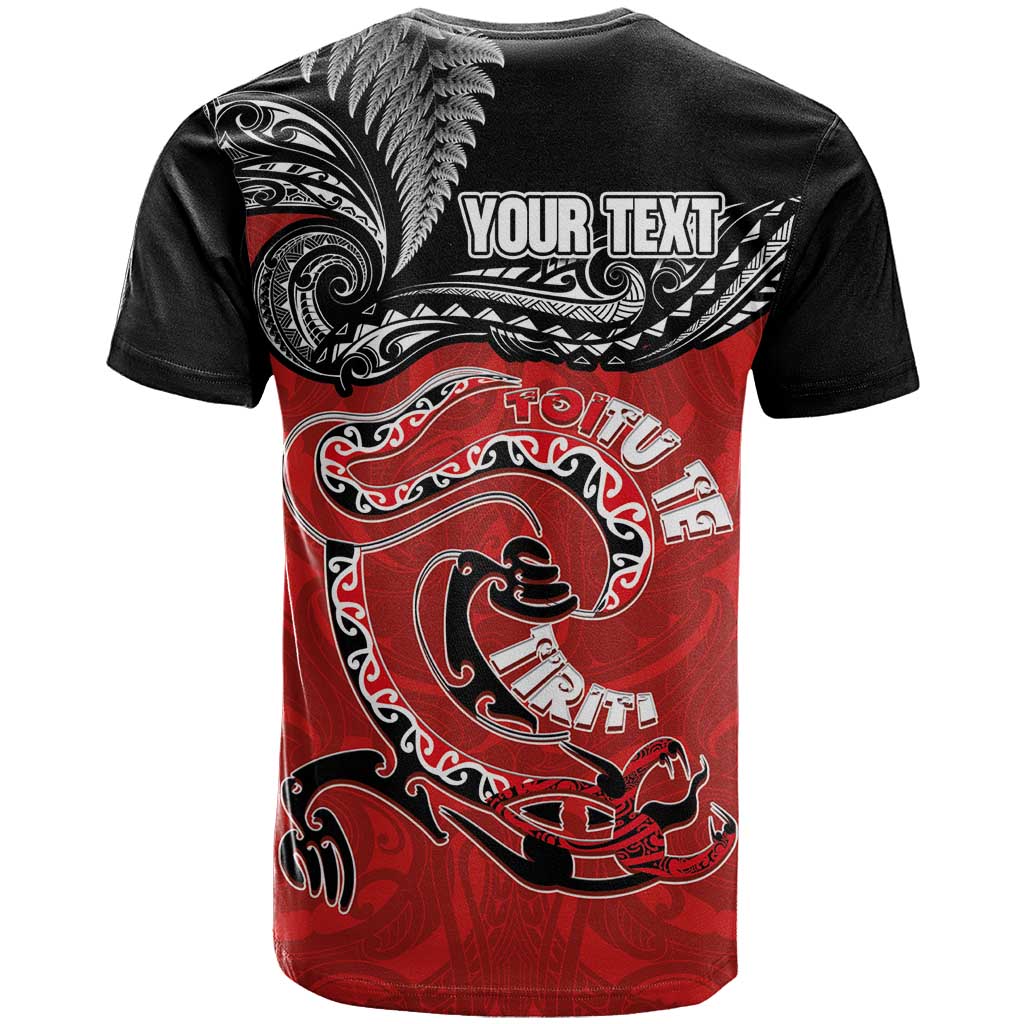 Personalised Aotearoa Toitu Te Tiriti T Shirt Taniwha Tribal Motifs