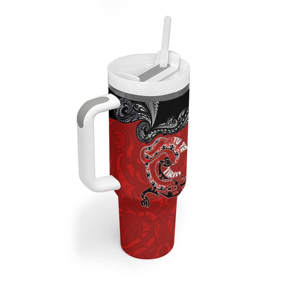 Aotearoa Toitu Te Tiriti Tumbler With Handle Taniwha Tribal Motifs