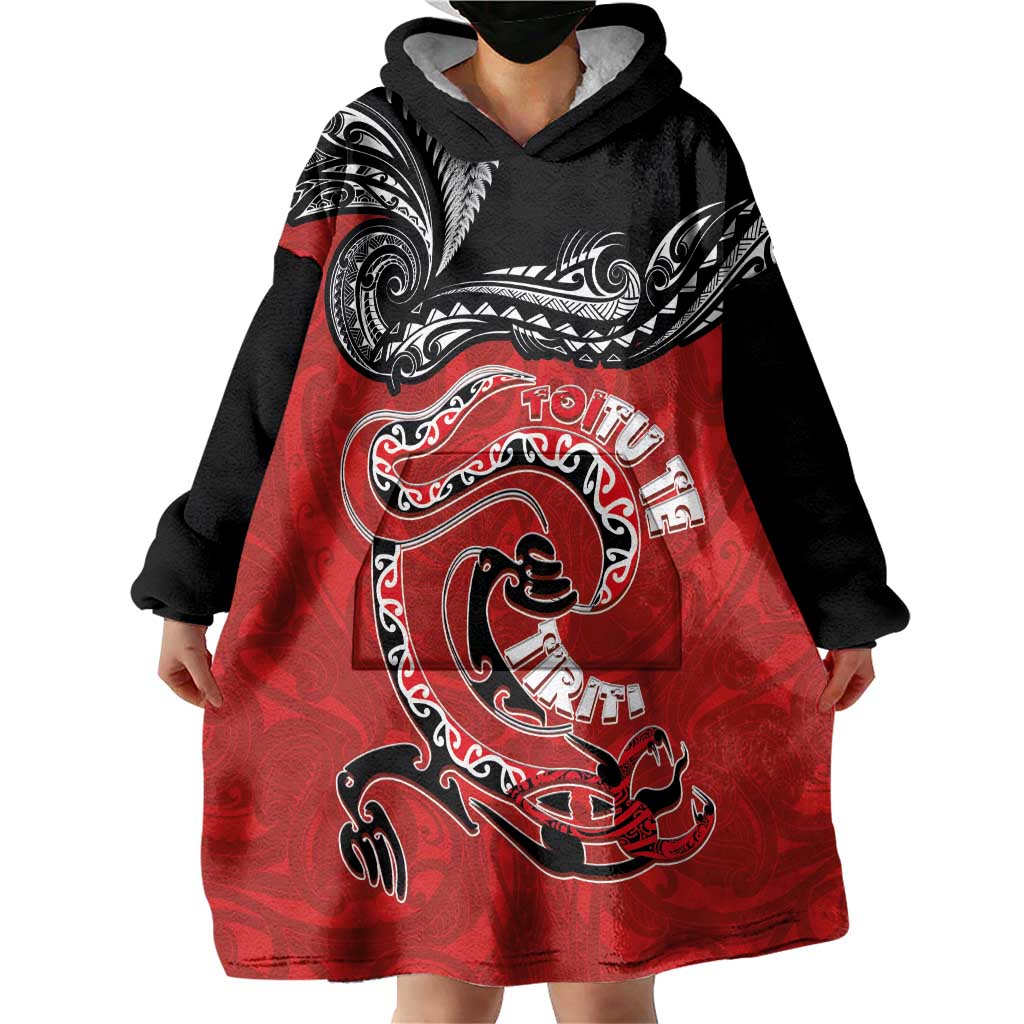 Personalised Aotearoa Toitu Te Tiriti Wearable Blanket Hoodie Taniwha Tribal Motifs