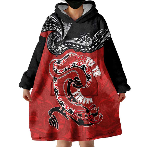 Personalised Aotearoa Toitu Te Tiriti Wearable Blanket Hoodie Taniwha Tribal Motifs