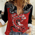 Personalised Aotearoa Toitu Te Tiriti Women Casual Shirt Taniwha Tribal Motifs