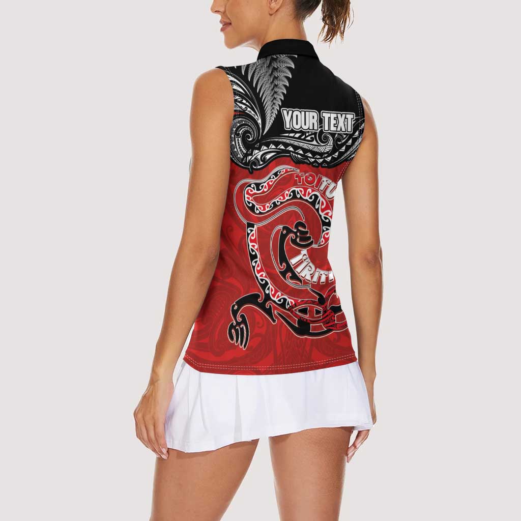 Personalised Aotearoa Toitu Te Tiriti Women Sleeveless Polo Shirt Taniwha Tribal Motifs