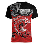 Personalised Aotearoa Toitu Te Tiriti Women V-Neck T-Shirt Taniwha Tribal Motifs