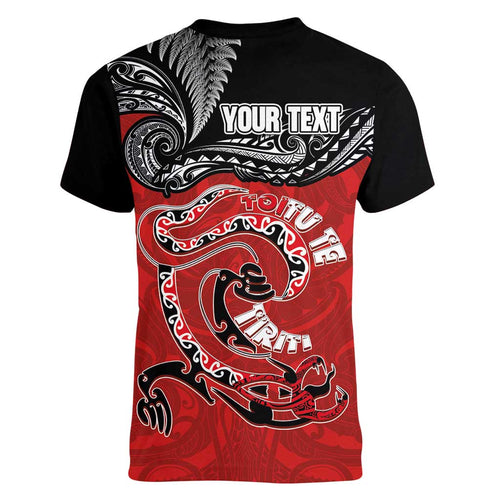 Personalised Aotearoa Toitu Te Tiriti Women V-Neck T-Shirt Taniwha Tribal Motifs