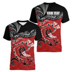 Personalised Aotearoa Toitu Te Tiriti Women V-Neck T-Shirt Taniwha Tribal Motifs
