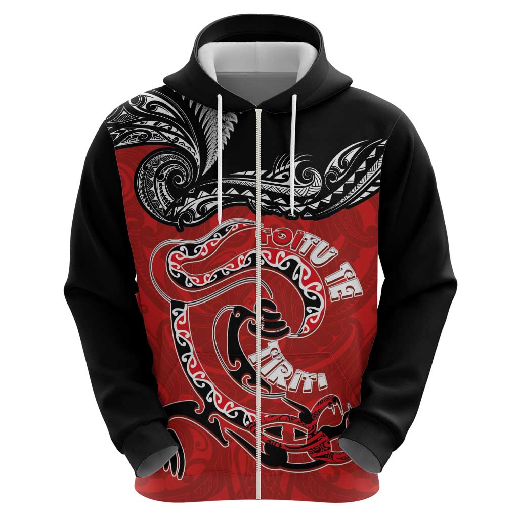 Personalised Aotearoa Toitu Te Tiriti Zip Hoodie Taniwha Tribal Motifs