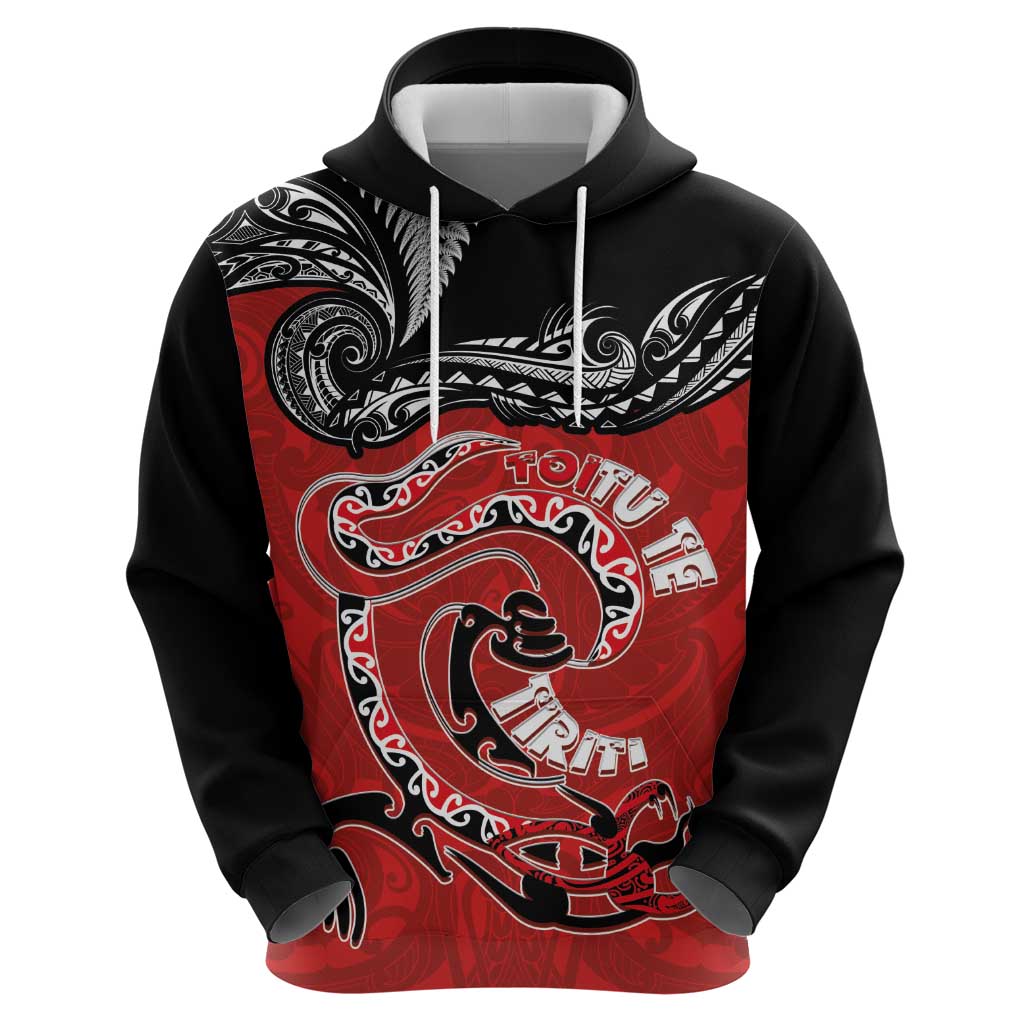 Personalised Aotearoa Toitu Te Tiriti Zip Hoodie Taniwha Tribal Motifs