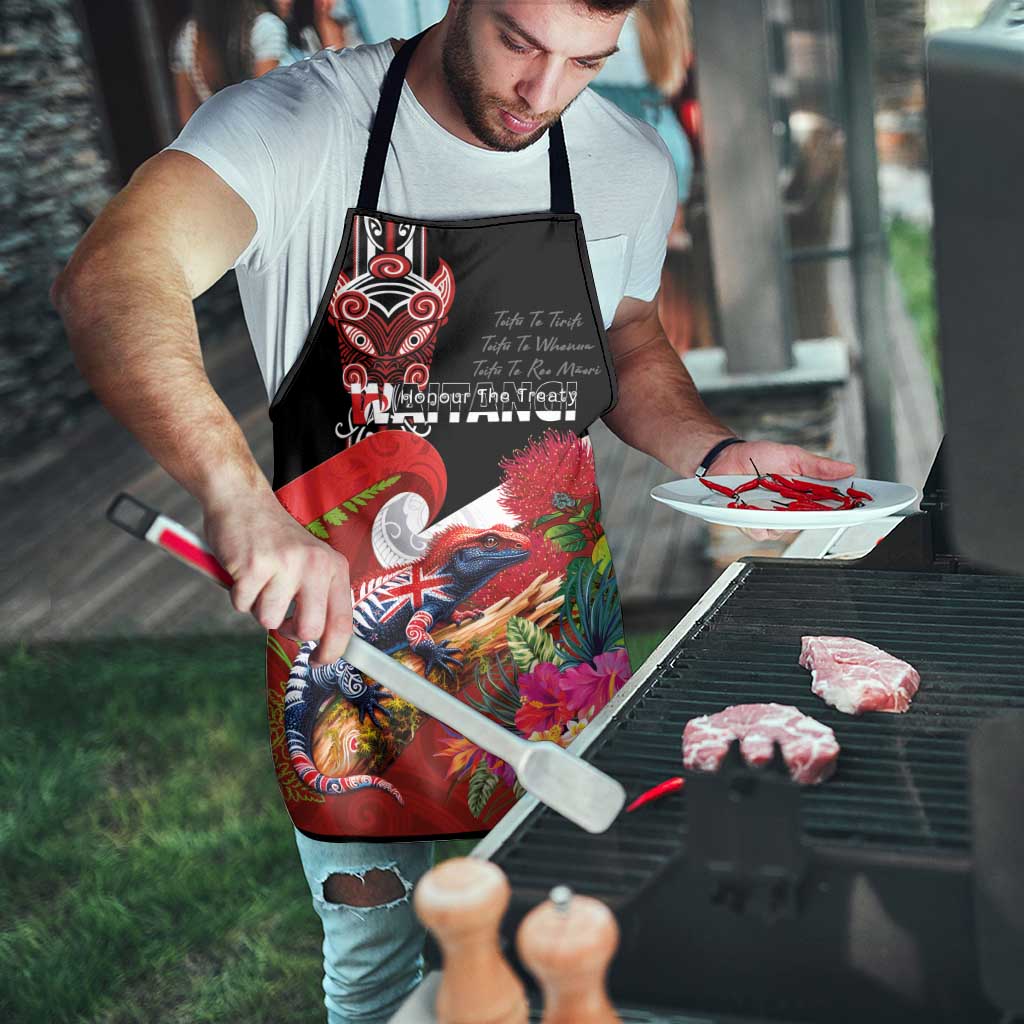 Aotearoa Toitu Te Tiriti Apron Waitangi-Honour The Treaty NZ Tuatara and Plants