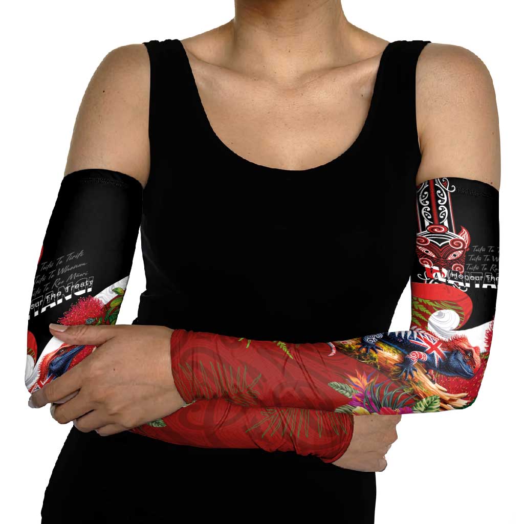 Aotearoa Toitu Te Tiriti Arm Sleeves Waitangi-Honour The Treaty NZ Tuatara and Plants