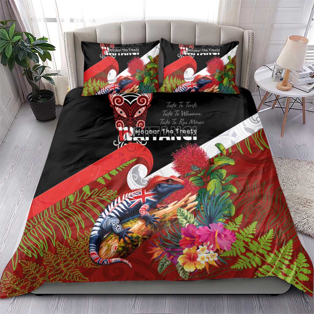 Aotearoa Toitu Te Tiriti Bedding Set Waitangi-Honour The Treaty NZ Tuatara and Plants