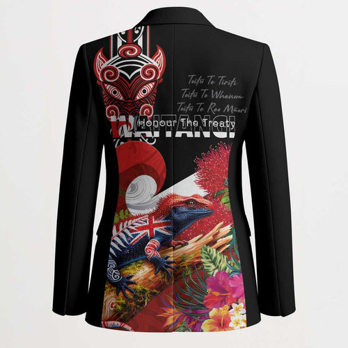 Aotearoa Toitu Te Tiriti Blazer Waitangi-Honour The Treaty NZ Tuatara and Plants