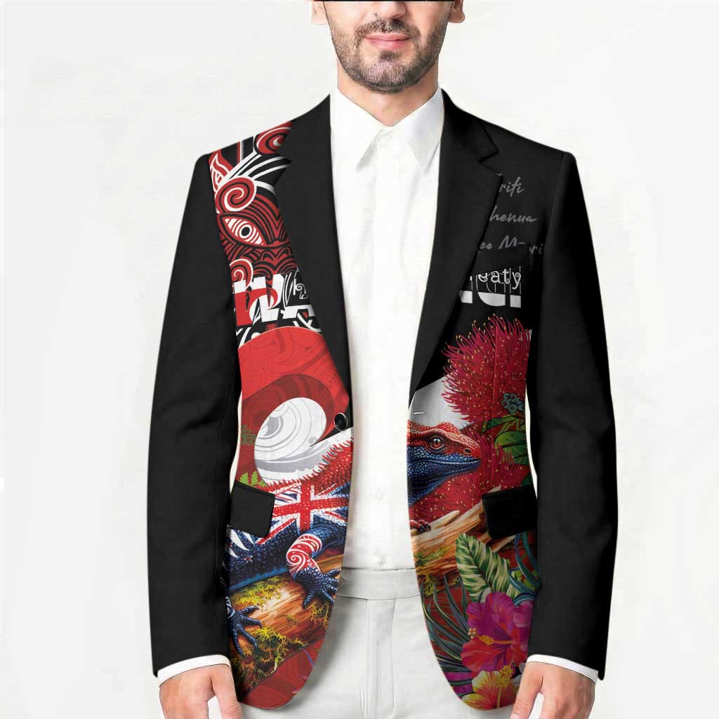 Aotearoa Toitu Te Tiriti Blazer Waitangi-Honour The Treaty NZ Tuatara and Plants